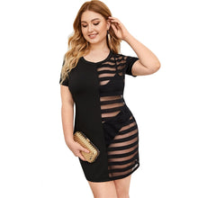 Load image into Gallery viewer, Black Contrast Mesh Striped Sheer Slim Dress - Kingz Court