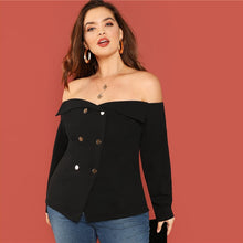 Load image into Gallery viewer, Black Sexy Off The Shoulder Long Sleeve Button Detail Blouse - Kingz Court