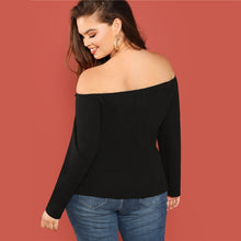 Load image into Gallery viewer, Black Sexy Off The Shoulder Long Sleeve Button Detail Blouse - Kingz Court