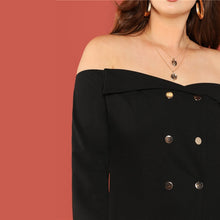 Load image into Gallery viewer, Black Sexy Off The Shoulder Long Sleeve Button Detail Blouse - Kingz Court