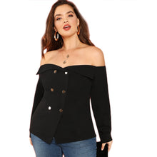Load image into Gallery viewer, Black Sexy Off The Shoulder Long Sleeve Button Detail Blouse - Kingz Court