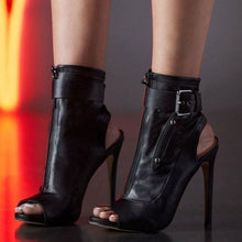 Load image into Gallery viewer, Peep Toe Buckle Accent Ankle Boots - Kingz Court