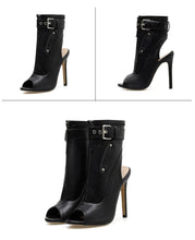 Load image into Gallery viewer, Peep Toe Buckle Accent Ankle Boots - Kingz Court