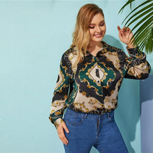 Load image into Gallery viewer, Multicolor Scarf Print Satin Blouse - Kingz Court