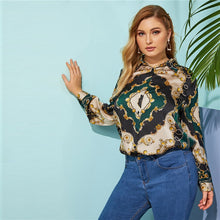 Load image into Gallery viewer, Multicolor Scarf Print Satin Blouse - Kingz Court