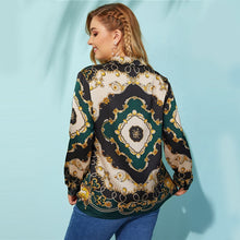 Load image into Gallery viewer, Multicolor Scarf Print Satin Blouse - Kingz Court