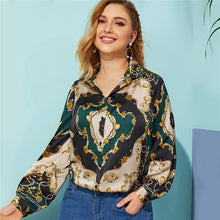 Load image into Gallery viewer, Multicolor Scarf Print Satin Blouse - Kingz Court