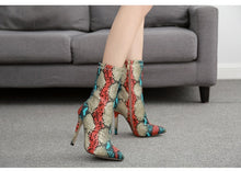 Load image into Gallery viewer, Ti Color Serpentine High Heeled Ankle Boots - Kingz Court