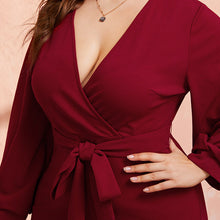 Load image into Gallery viewer, Burgundy Plunging V Neck Wrap Belted Pencil Long Dress - Kingz Court