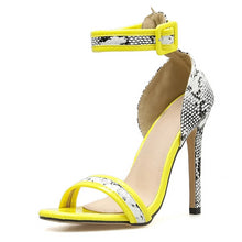 Load image into Gallery viewer, Yellow Snake Print Ankle Strap High Heeled Sandals - Kingz Court