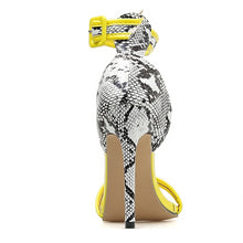 Load image into Gallery viewer, Yellow Snake Print Ankle Strap High Heeled Sandals - Kingz Court