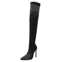 Load image into Gallery viewer, Runway Crystal Stretch Fabric Sock Boots - Kingz Court