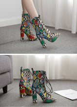 Load image into Gallery viewer, Multi Color Snake Print Lace Up Peep Toe Ankle Boots - Kingz Court