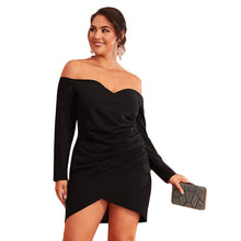 Load image into Gallery viewer, Off Shoulder Cross Wrap Ruched Party Black Dress - Kingz Court