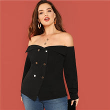 Load image into Gallery viewer, Black Sexy Off The Shoulder Long Sleeve Button Detail Blouse - Kingz Court