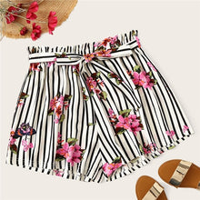 Load image into Gallery viewer, Black and White Floral Striped Shorts - Kingz Court