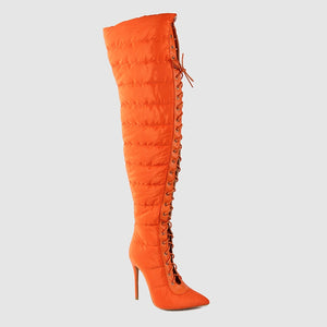 Thigh High Warm Snow Lace-Up Boots - Kingz Court