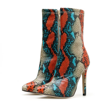 Ti Color Serpentine High Heeled Ankle Boots - Kingz Court