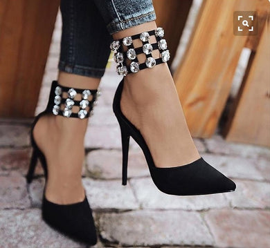 Crystal Ankle Cuff Gladiator High Heeled Pumps - Kingz Court