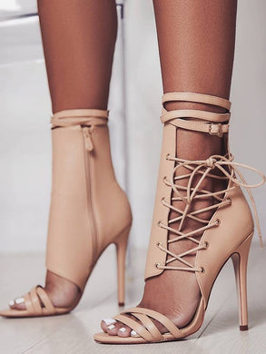 Gladiator Rome Buckle Strap Peep Toe Ankle Boots - Kingz Court