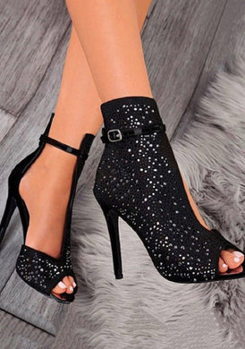 Crystal Sandals Ankle Straps Buckle High Heeled Pumps - Kingz Court