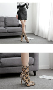 Snake Print Lace-Up Ankle Boots - Kingz Court