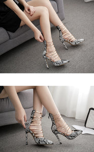 Snake Print Pointed Toe High Heels - Kingz Court