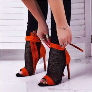 Mesh Lace Peep-toe Stiletto Sandals - Kingz Court