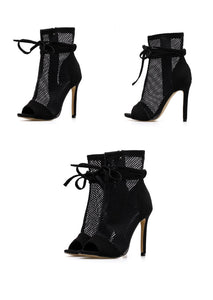 Mesh Lace Peep-toe Stiletto Sandals - Kingz Court