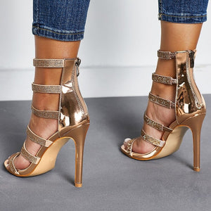 Champagne Bling Crystal Open Toed High Heels - Kingz Court