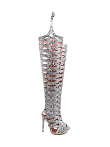 Serpentine Peep Toe Over The Knee Boots - Kingz Court