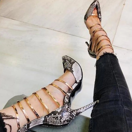 Snake Print Pointed Toe High Heels - Kingz Court