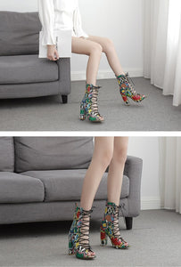 Multi Color Snake Print Lace Up Peep Toe Ankle Boots - Kingz Court