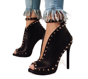 Stud Peep Toe High Heeled Booties - Kingz Court