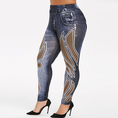 High Waisted 3D Jean Print Jeggings - Kingz Court