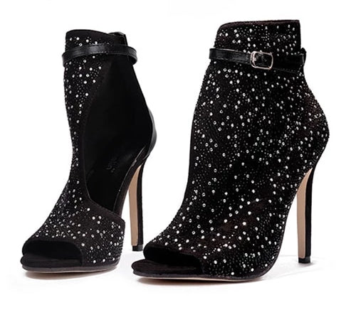 Crystal Sandals Ankle Straps Buckle High Heeled Pumps - Kingz Court