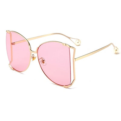Pearl Decoration Designer Half Frame Oversized Sunglasses - Kingz Court