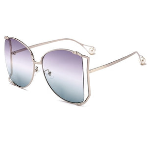 Pearl Decoration Designer Half Frame Oversized Sunglasses - Kingz Court