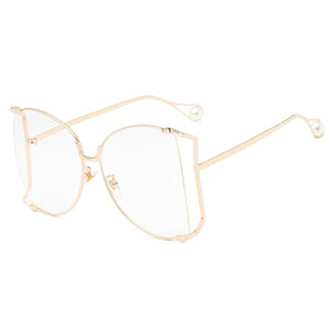 Pearl Decoration Designer Half Frame Oversized Sunglasses - Kingz Court