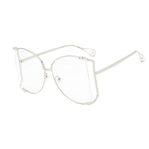 Pearl Decoration Designer Half Frame Oversized Sunglasses - Kingz Court