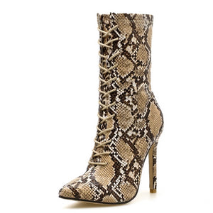 Snake Print Lace-Up Ankle Boots - Kingz Court