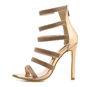 Champagne Bling Crystal Open Toed High Heels - Kingz Court