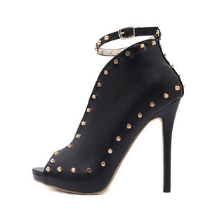 Stud Peep Toe High Heeled Booties - Kingz Court