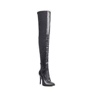 PU Leather Stretch Slim Thigh High Boots Fashion - Kingz Court
