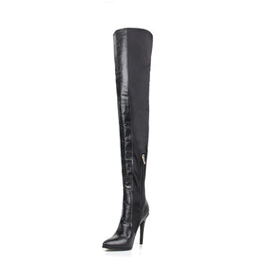 PU Leather Stretch Slim Thigh High Boots Fashion - Kingz Court
