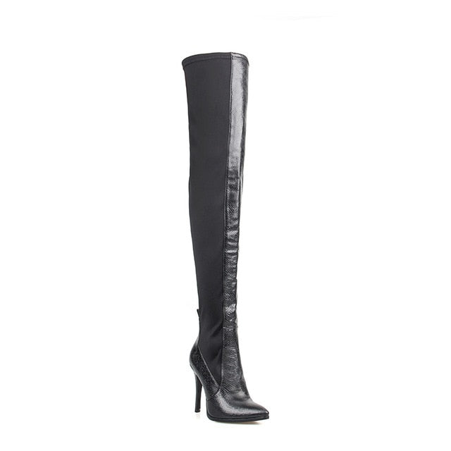 PU Leather Stretch Slim Thigh High Boots Fashion - Kingz Court