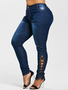 Side Zipper Lace Up Jeans - Kingz Court