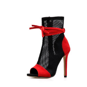 Mesh Lace Peep-toe Stiletto Sandals - Kingz Court