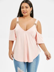 Cold Shoulder V-Neck Tunic T Shirt - Kingz Court