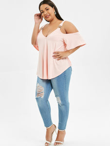 Cold Shoulder V-Neck Tunic T Shirt - Kingz Court